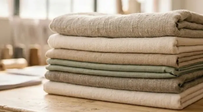 Close-up of raw organic cotton fabrics